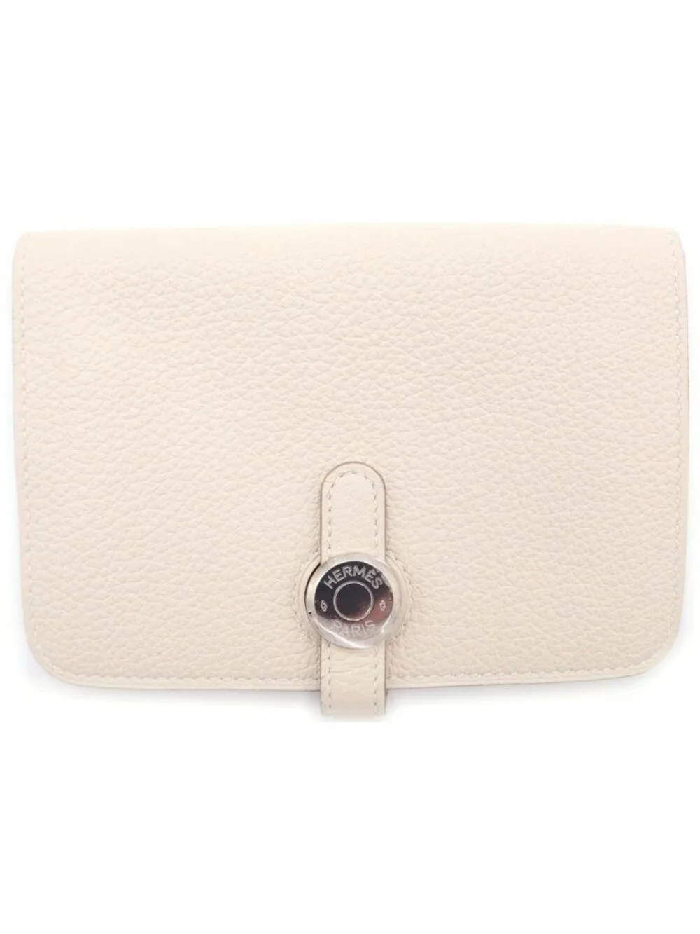Hermes Dogon Compact Taurillon Silver Bifold Wallet Card Case Beton White